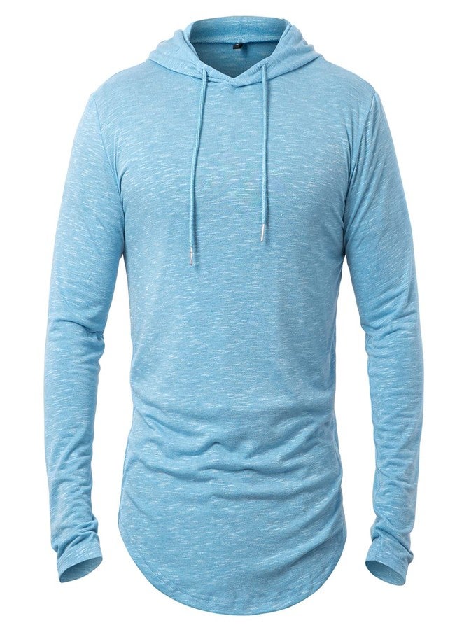 MANSDOUR Men's Athletic Hooded Shirts Long Sleeve Workout Sport Hoodie Casual Running T Shirt Quick Dry Pullover Top Lightweight Golf Shirts Fashion Solid Color Active Gym Sweatshirt Blue - Image 1